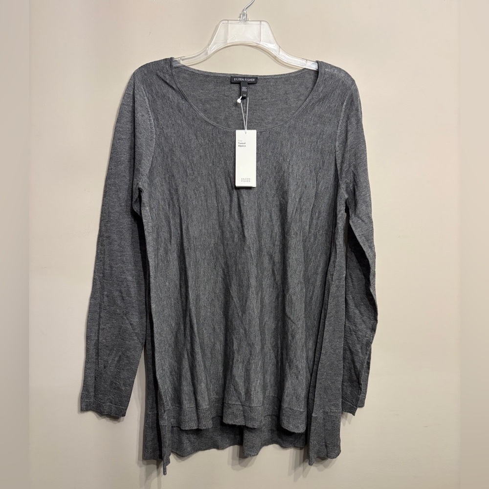 NWT Eileen Fisher Fine Tencel Alpaca Scoop Neck Ash Grey Top Size S